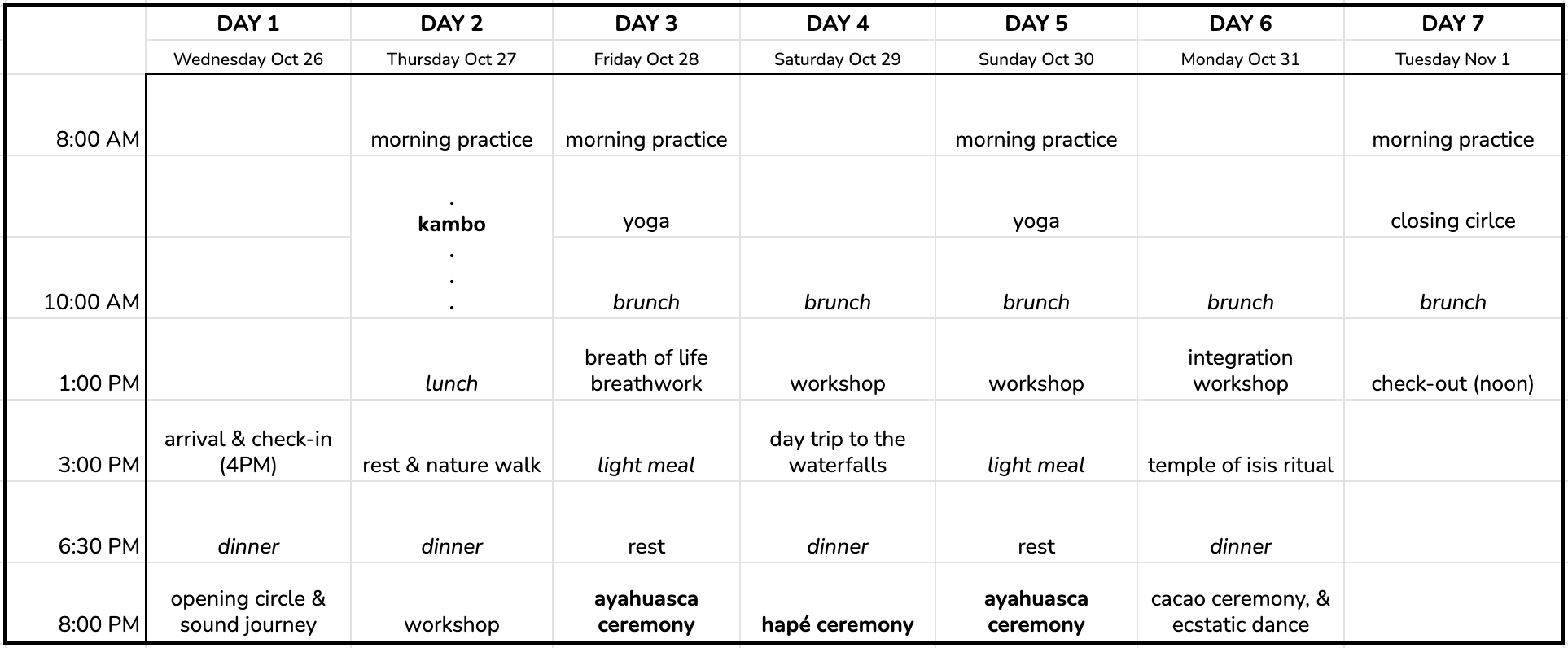 schedule samadhi journeys