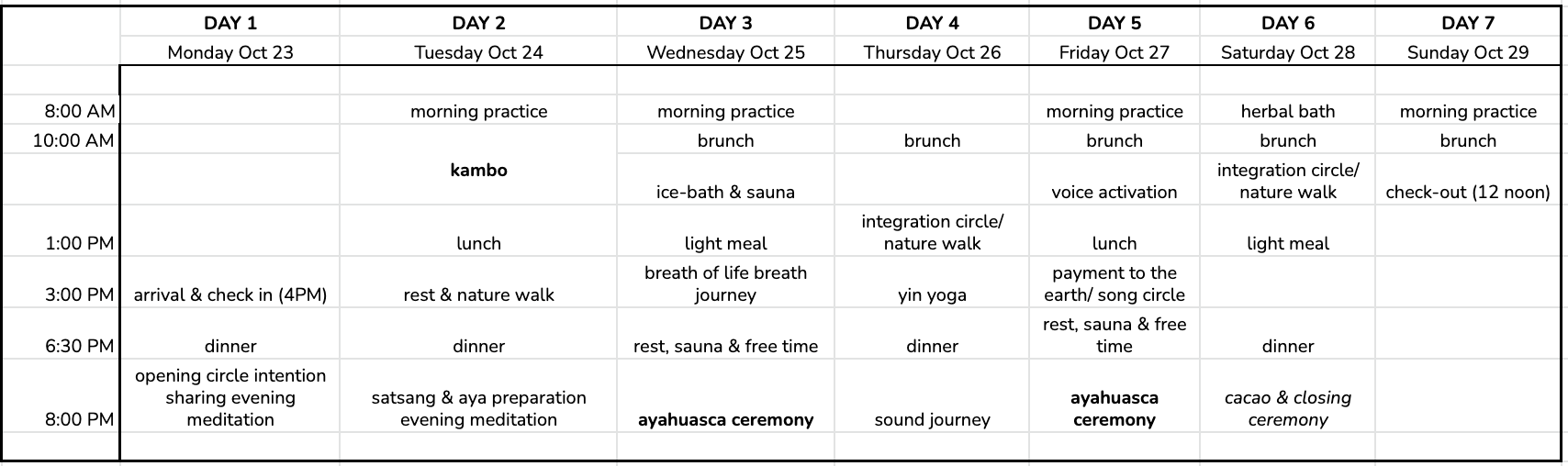 schedule